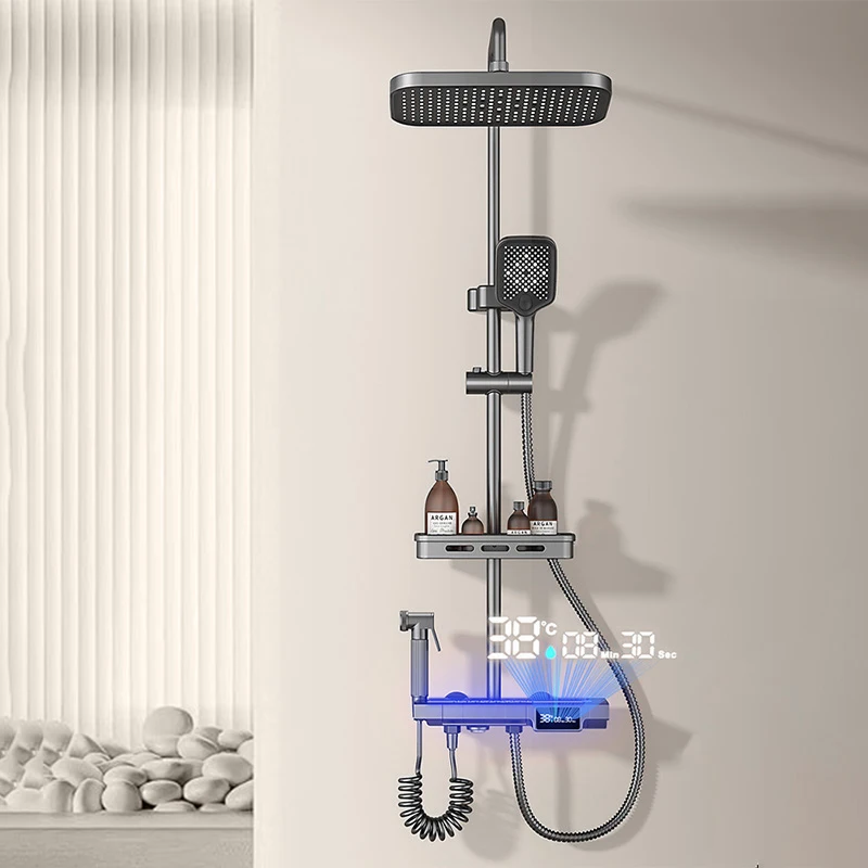 물 절약 샤워 세트 럭셔리 스마트 샤워 시스템 다기능 샤워 헤드 콤보 압력 물 마사지 욕실 액세서리