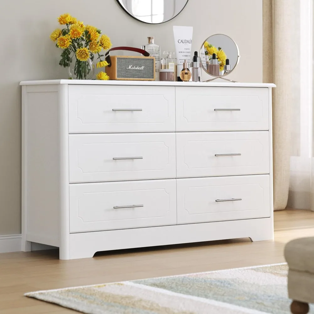 Drawer Style Filing Cabinet, Modern White Wide Drawer Cabinet with Metal Handles, Wooden Double-layer Dressing Table, White