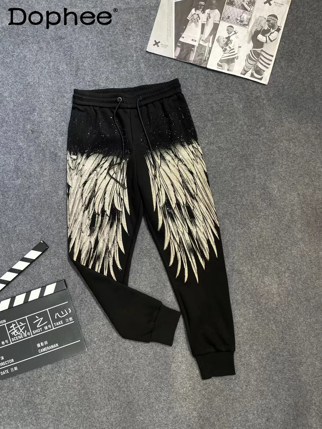 

American Heavy Industry Rhinestone Stylish Men's Sweatpants 2025 Spring New Loose Fashion Trendy Casual Long Pants