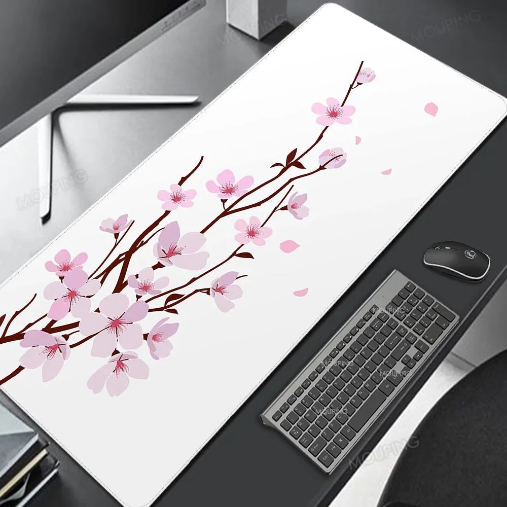 Art White Sakura Mouse Pad Japan Carpet Computer Kawaii Deskmat Laptop Mousepad Gamer Keyboard Office Gaming Mats Playmat Rubber