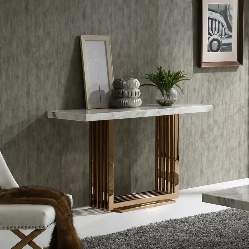 Modern Minimalist Marble Slate Entrance Table Titanium Stainless Steel Entry Aisle Decoration Console