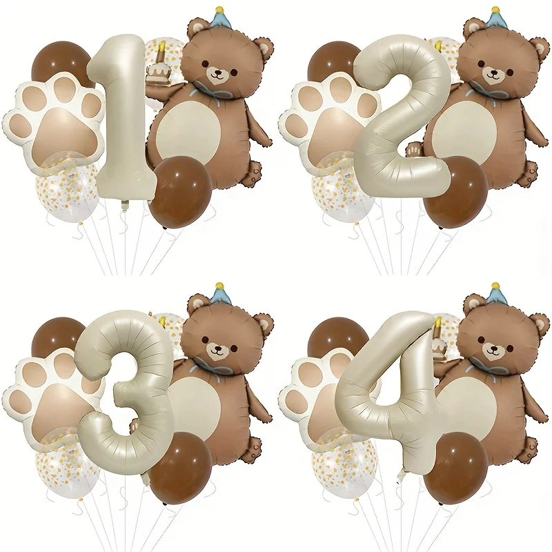 7 Stück Matte Bär Ballon 40 Zoll Milchweiß Nummer 1-6 Krallendruck Aluminiumfolie Ballon Set Jubiläum Geburtstag Party Dekoration