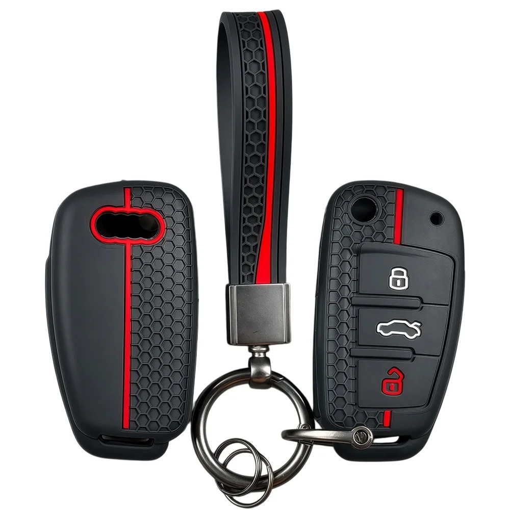 Keychain Protection For Audi A6 C6 A3 A4 B7 A1 A2 A3 8v Rs3 Q2 Q3 Q7 TT 2010 Sline Rline Silicone Car Remote Key Case Cover Fob