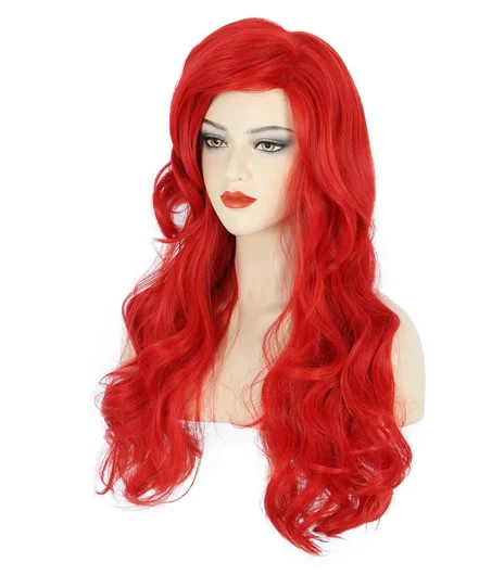 Women Long Wavy Red Wigs Halloween Cosplay Party Costume Cos Ariel Wig Synthetic Hair