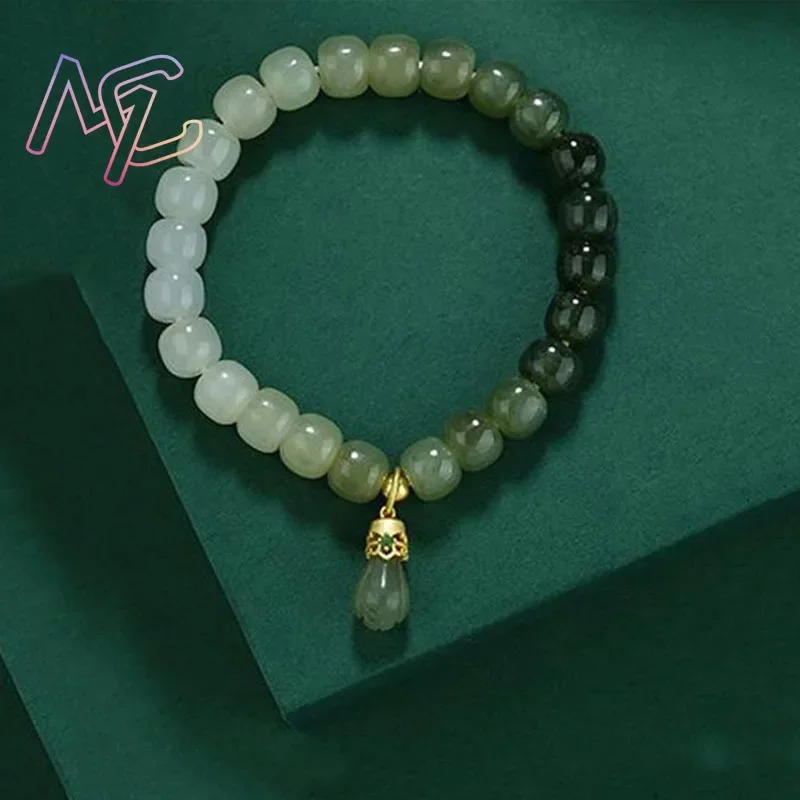 Natural Hetian Jade Flower Bracelet 18K Gold Plating Agate Tourmaline Exquisite Sexy Young Girls Real Jewelry Fashion Gift