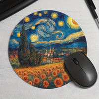 Starry Night Sunflower Round Mouse Pad Anti-slip Desk Mat Office Desk Accessories Rug Mouse Mat Gaming Set Up Mousepad 900x400