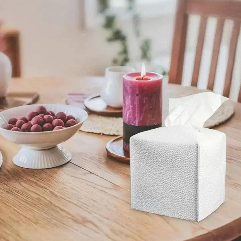 Modern PU Leather Square Tissue Box Dispenser Holder  Solid Color Car Tissue Box  Home Living Room Decoration