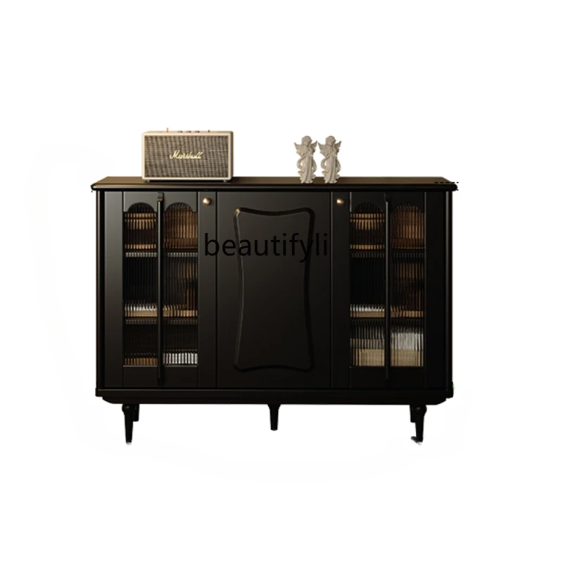 

French Retro Domestic Restaurant Solid Wood Sideboard Home Wall Black Hallway Storage Locker