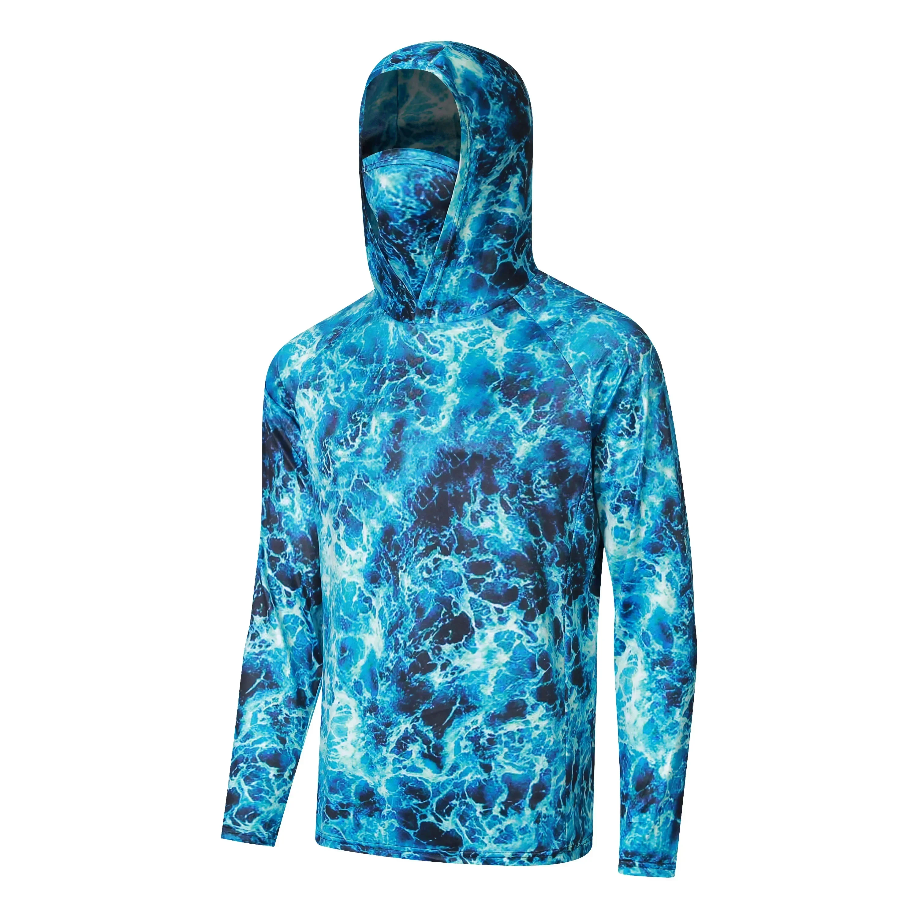 Fishing Shirts  Men's Hooded Face Cover Fishing Clothes Summer Long Sleeve Sun Protection Camouflage Fishing T-Shirts