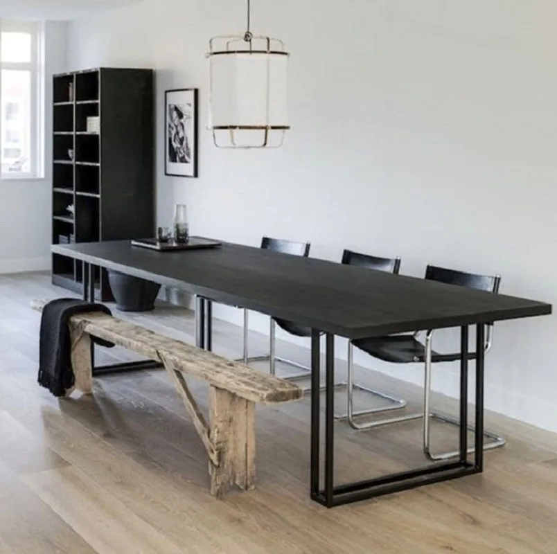 American solid wood conference long  loft industrial style computer desk  black large slab table workbench