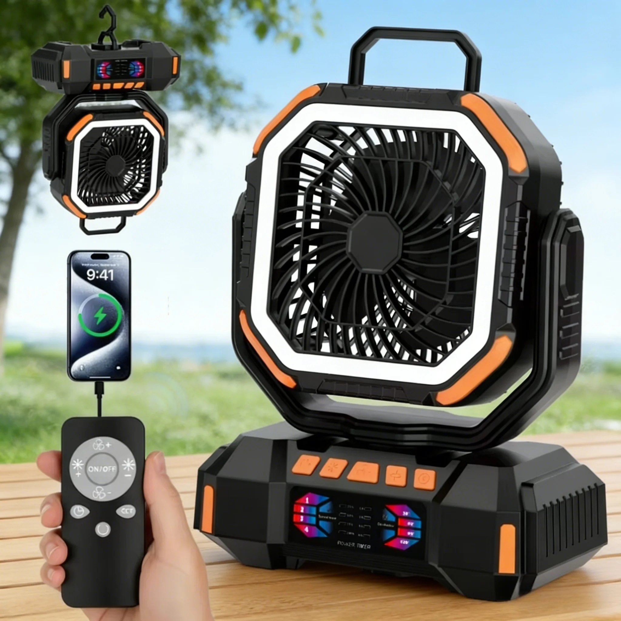 3-in-1-Elektroventilator, 40000 mAh, wiederaufladbarer Campingventilator, kabellos, automatisch oszillierender Tischventilator, Sommer-Reisezeltventilator, Luftzirkulatoren