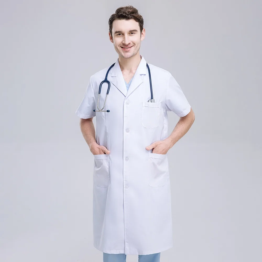 Bata de laboratorio blanca de manga corta y larga Unisex, ropa de trabajo médica gruesa para dentistas, uniforme protector duradero de laboratorio