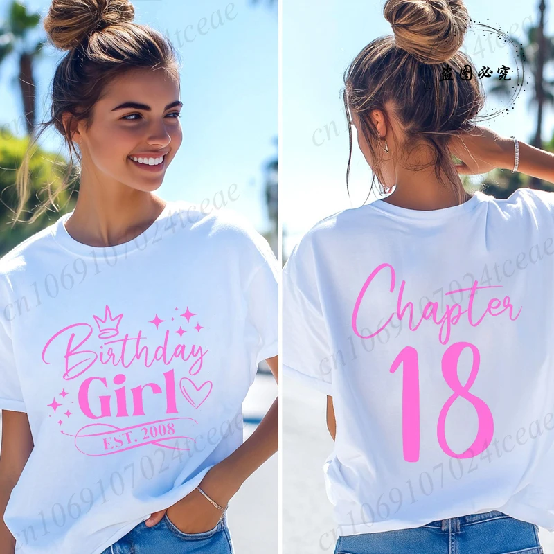 Women's T-shirts Funny Birthday Girl Est. 2008 Gifts for Girls Tees Chapter 18 18th Birthday Girl Graphic Tops Retro Streetwear