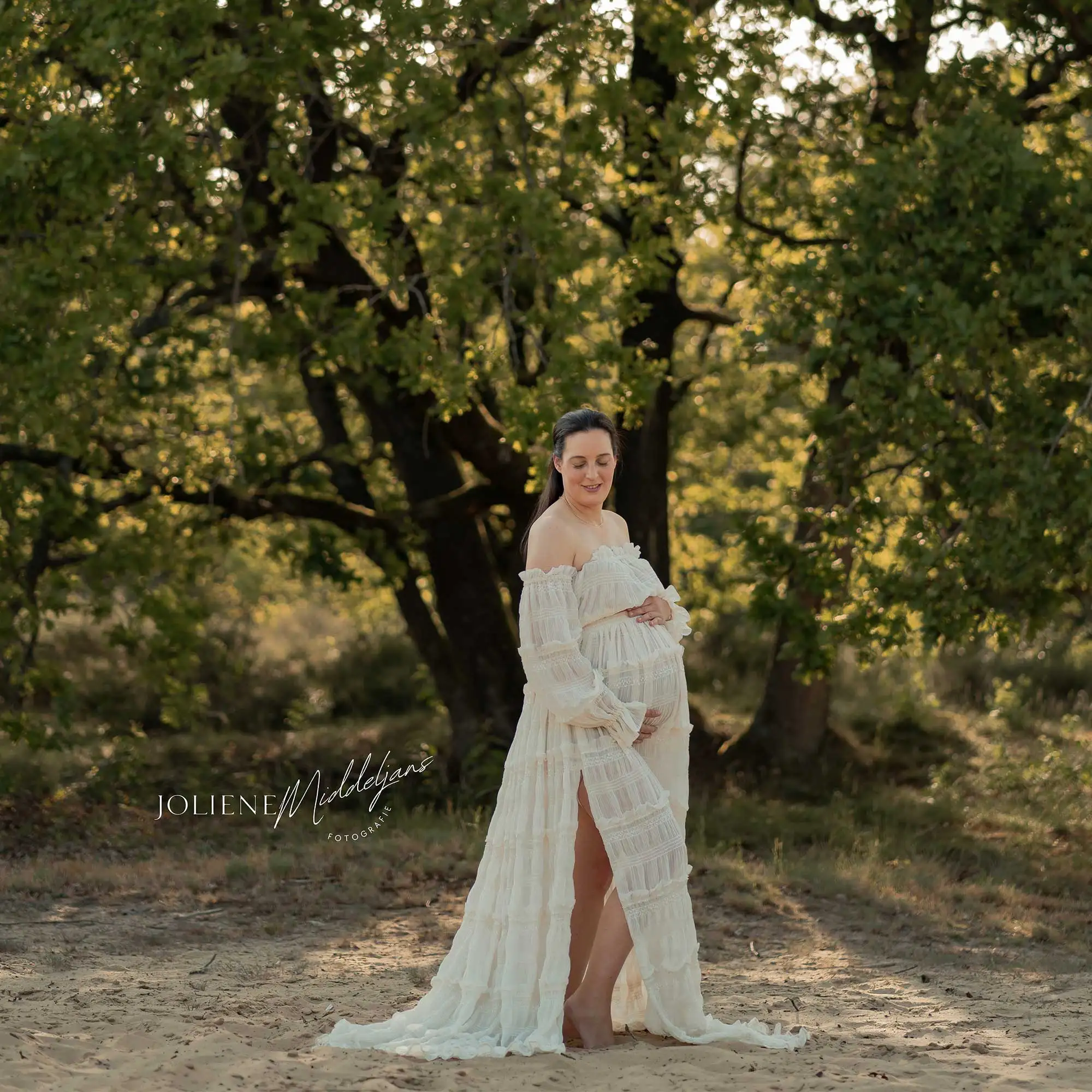 Don&Judy Blusa Romántica con Hombros Descubiertos y Falda Larga con Volantes en Capas, Vestido de Maternidad Transparente con Encaje y Adorno para Sesión de Fotos