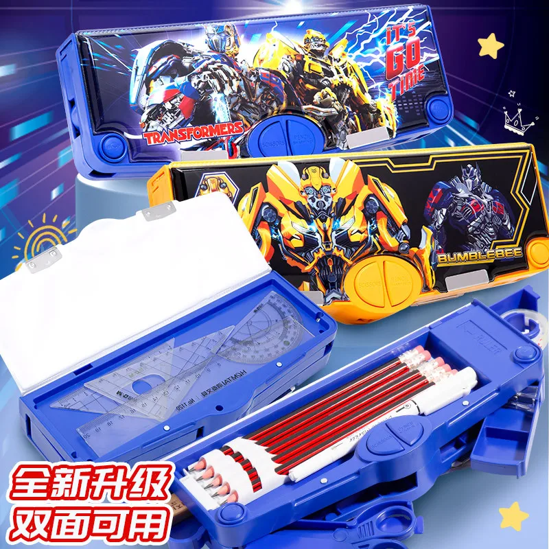 Transformers Children's Stationery Box Primary School Multi Functional Pencil Large Capacity Boys' Pen Double Layered