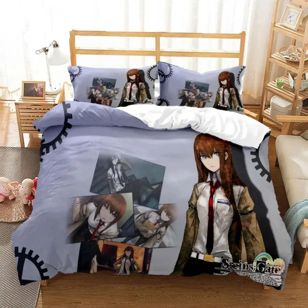 Anime Steins Gate Kurisu Makise 2/3pcs Bedding Set Boys Girls Twin Queen Size Duvet Cover Pillowcase Bed Kids Adult Home Textile