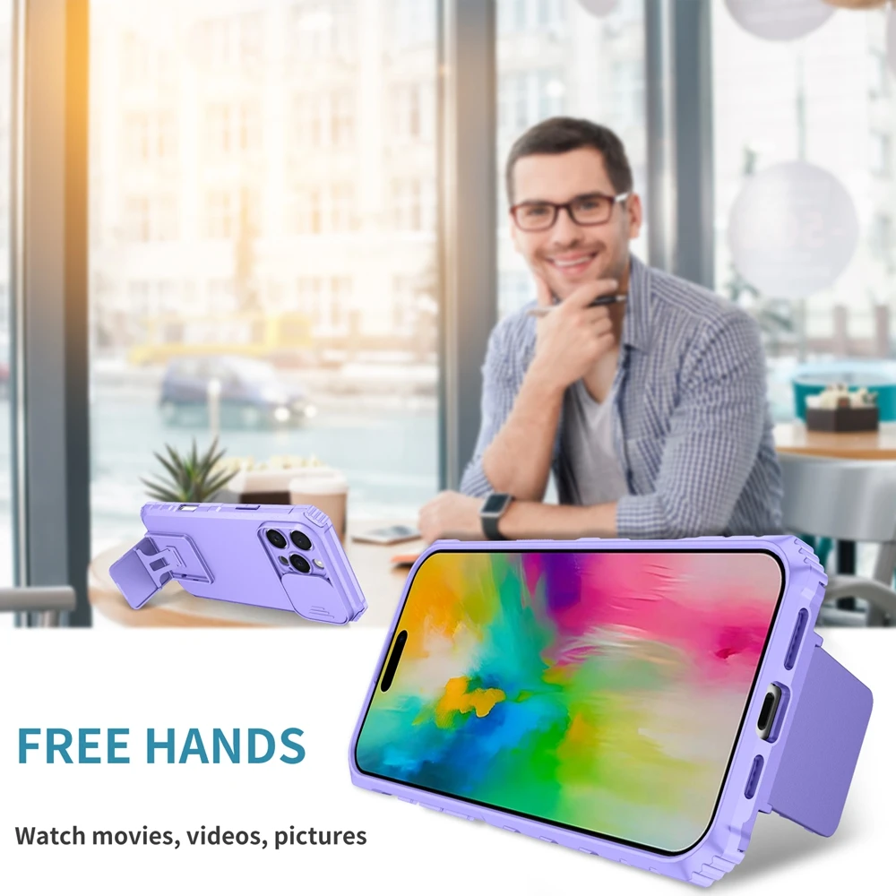 Kamera-Schutz-Schiebehülle für iPhone 17 16 15 14 13 12 11 8 7 Plus Pro X XS XR Max SE – Robuste Kunststoff-Handyhülle mit Halterung – Detail 15