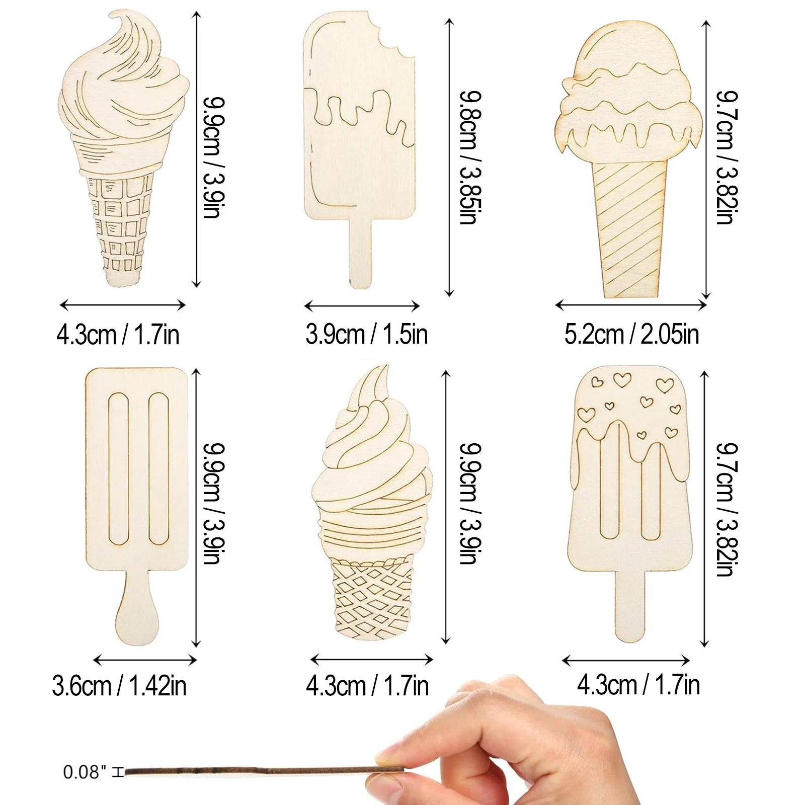 6/30 szt. Wycinanki z drewna lodowego lato DIY Doodle puste plastry drewna sztuka i rzemiosło, do malowania sztuki na przyjęcie urodzinowe