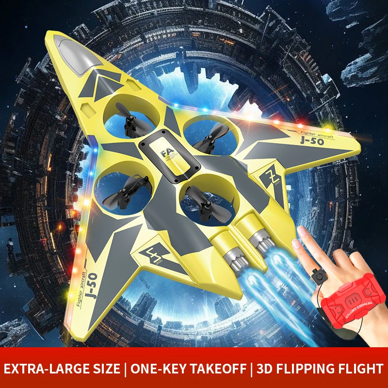 2.4g relógio controle sombra lutador jato 4 motores elétrico espuma planador avião com 3d dublê rolo rc aeronave brinquedo