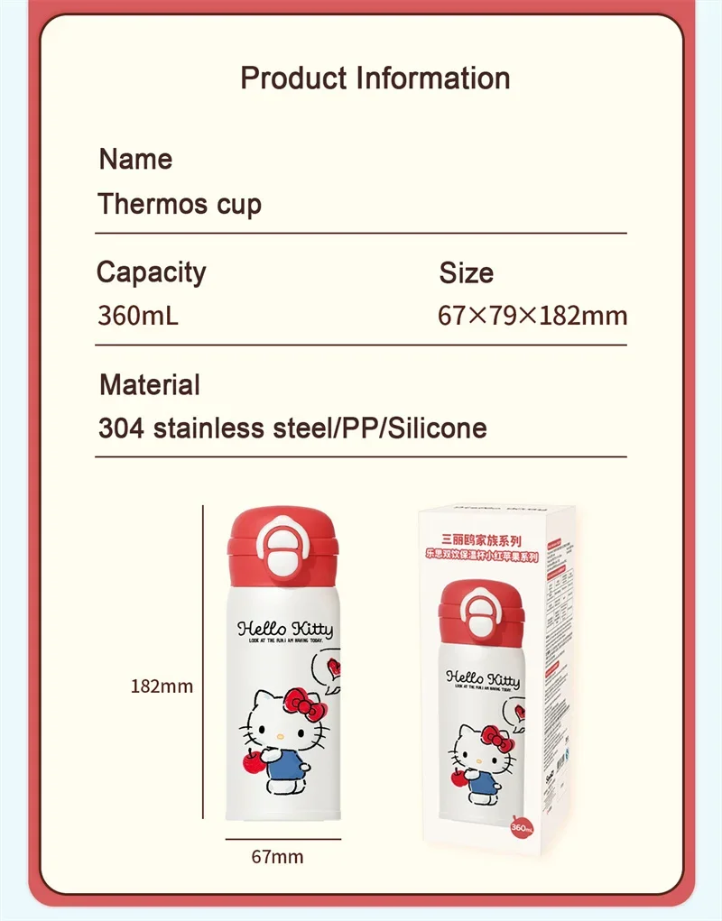 X&W Hello Kitty Theme Insulated Cup 316 Stainless Steel Girl Cute Straw Cups Portable Outdoor Travel Vaccum Flask Perfect Gift