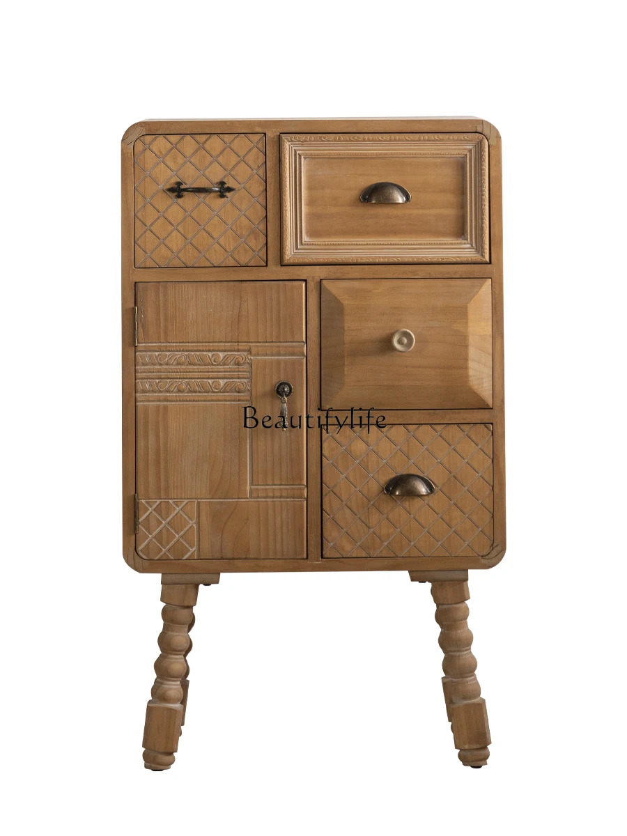 

12Living Room Sofa Side Cabinet French Art Drawer Storage Bedroom Bedside Table