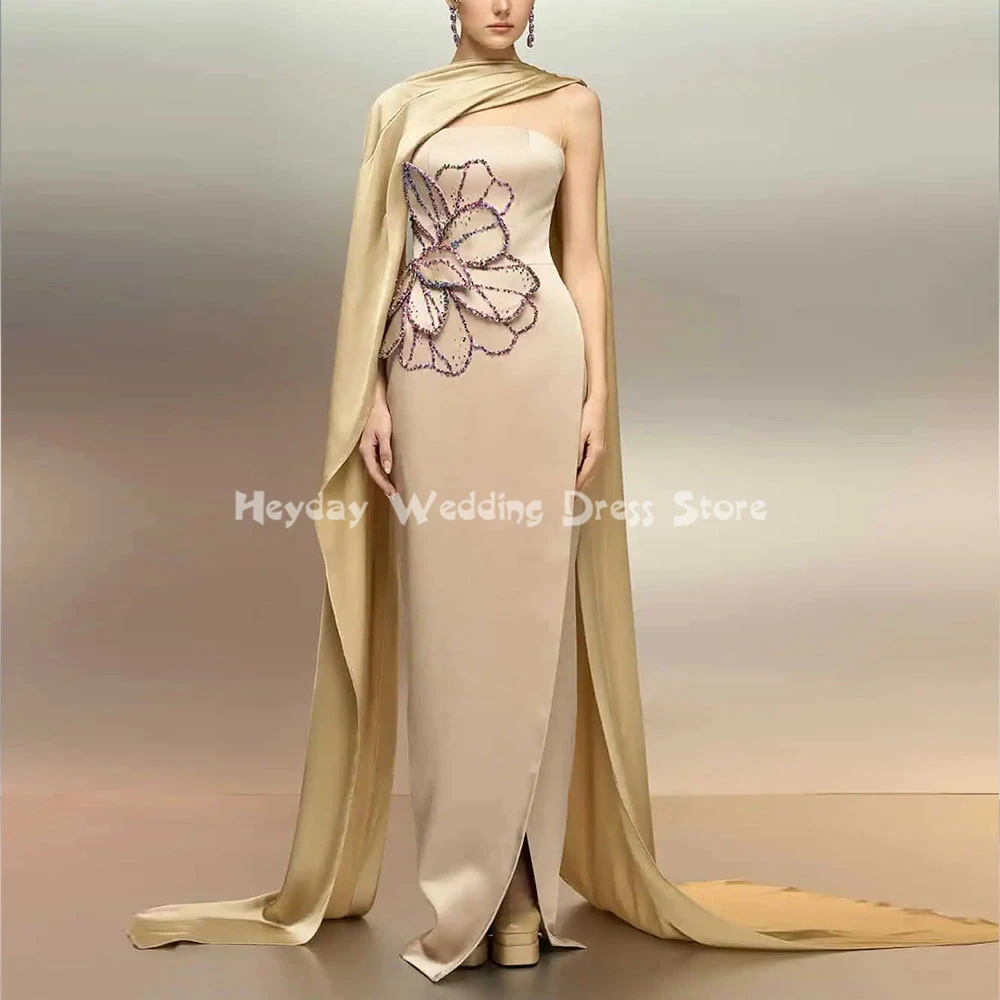 

Heyday Женские прямые вечерние платья с 3D цветами и бусинами на заказ, элегантные платья без рукавов со шлейфом длиной до пола, 2025