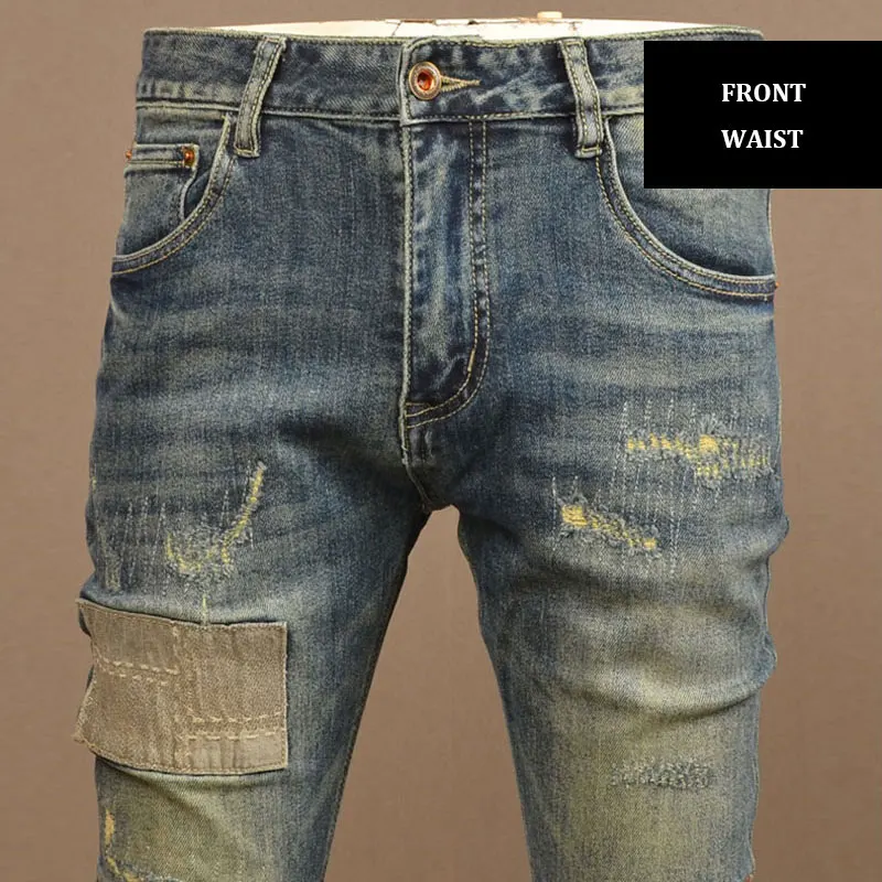Y2KFashion New Jeans Patch Washed NostalgicY2K Stretch Slimming Retro Blue Jeans High Street Hip Hop Italian Pants Hombre