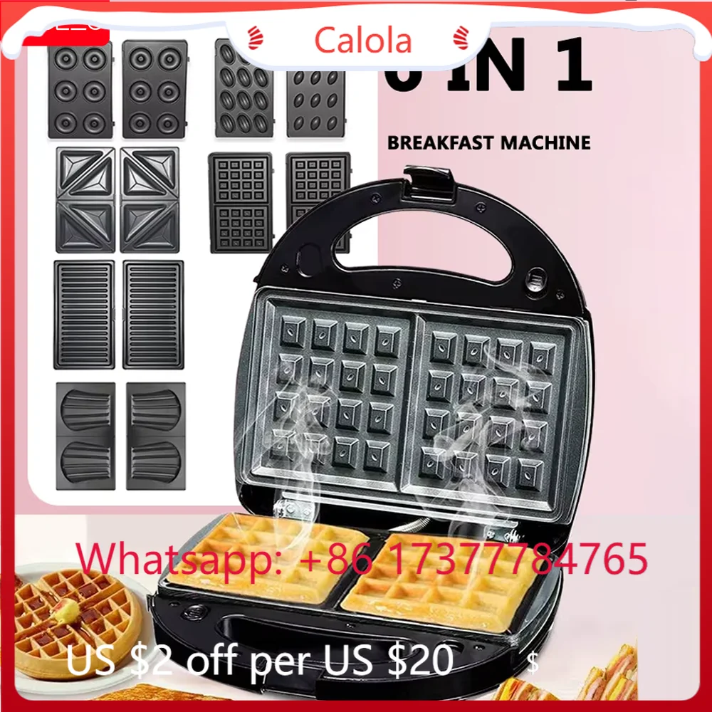 6 In 1 Electric Waffle Maker Multifunction Grill Sandwich Cake Home Breakfast Appliance