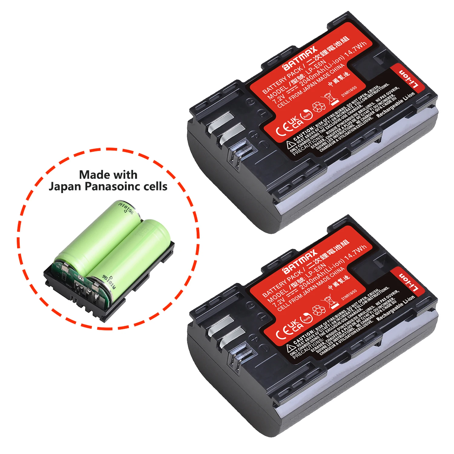 Batmax 2040mAh LP-E6N LP-E6 Battery with Japan Panasoinc cells for Canon EOS 6D 7D 5DS 5DSR 5D Mark II IV 5D 60D 60Da 70D 90D