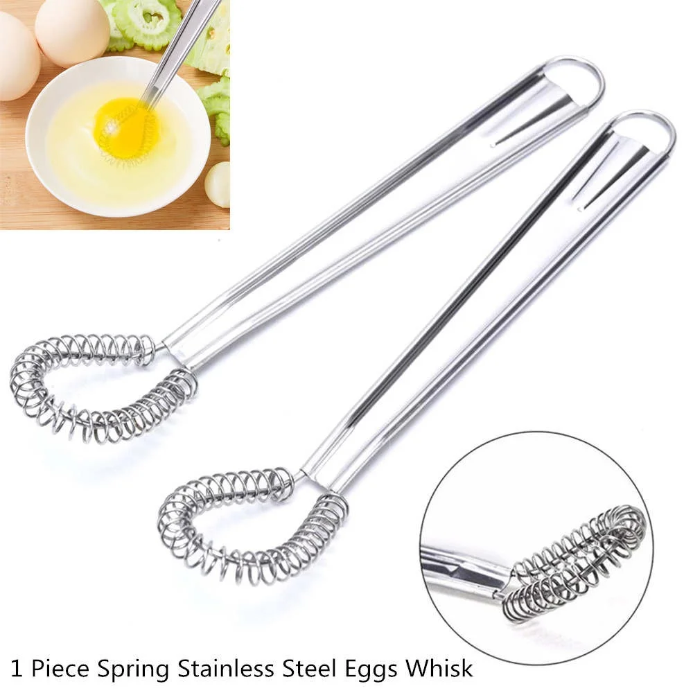 1Pcs Stainless Steel Spring Manual Whisk Egg Beater Handheld Mini Kitchen Eggs Mixer