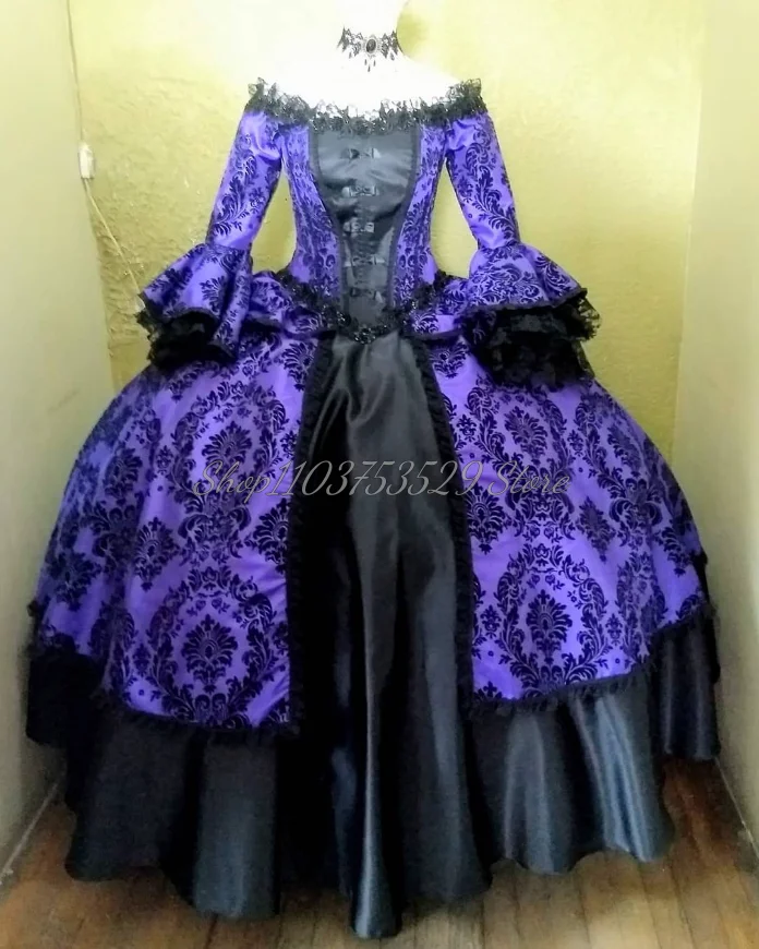 Delicate Deep Purple Victorian Prom Dresses One Neck Half Sleeve Appliqued Ruffled Lace Tiered Ruffle Masquerade Party Custom