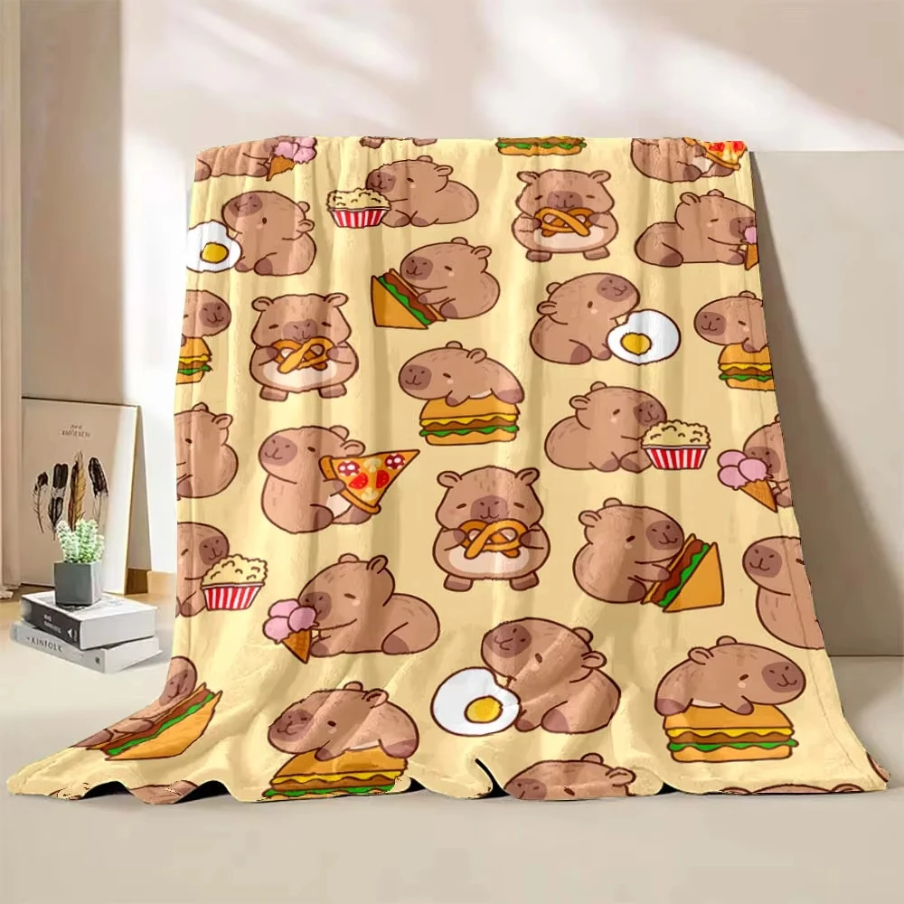 Cute Capybara Cartoon Print Blanket Soft Warm Plush Throw Blanket for Sofa Bed Kids Nursery Home Travel Decor