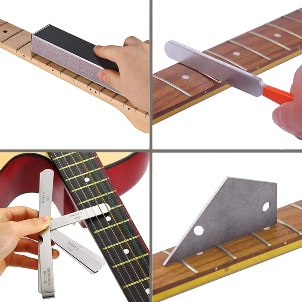 18PCS Durable Metal+Sanding Papers Guitar Repair Kit Multi-Color Fret Leveling Beam Guitar Luthier Tool Set Luthier Work