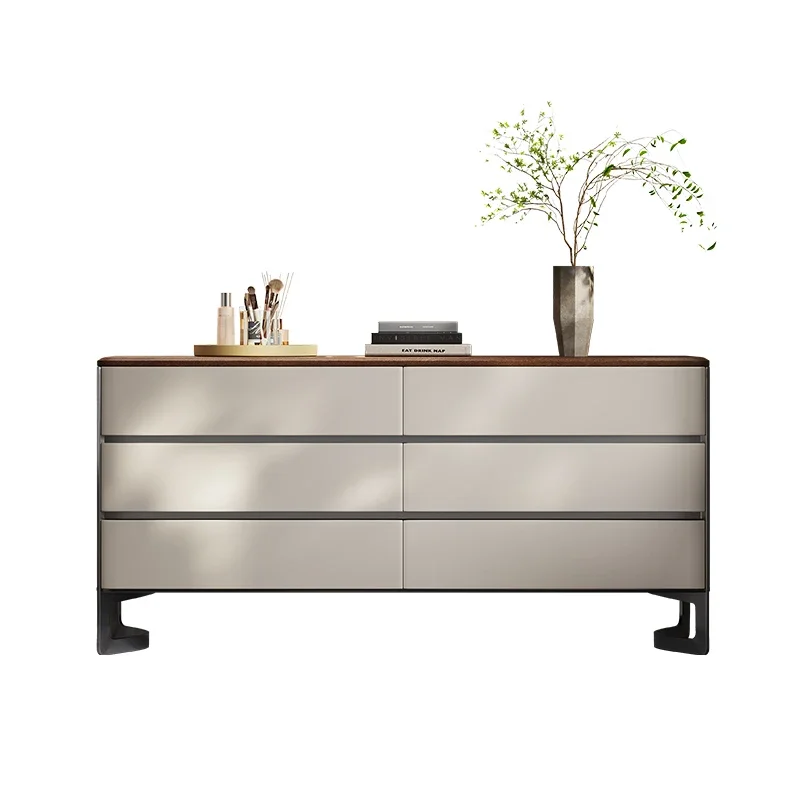 

Italian minimalist wall storage locker, high-end custom walnut solid wood chest at the end of the bed