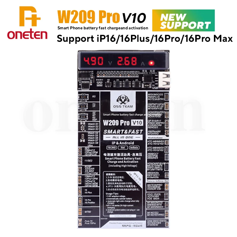 OSS W209 Pro V10 Phone Battery Fast Charge Activation for iPhone 6-16PM Xiaomi Samsung Fast Charging Current Voltage Detection