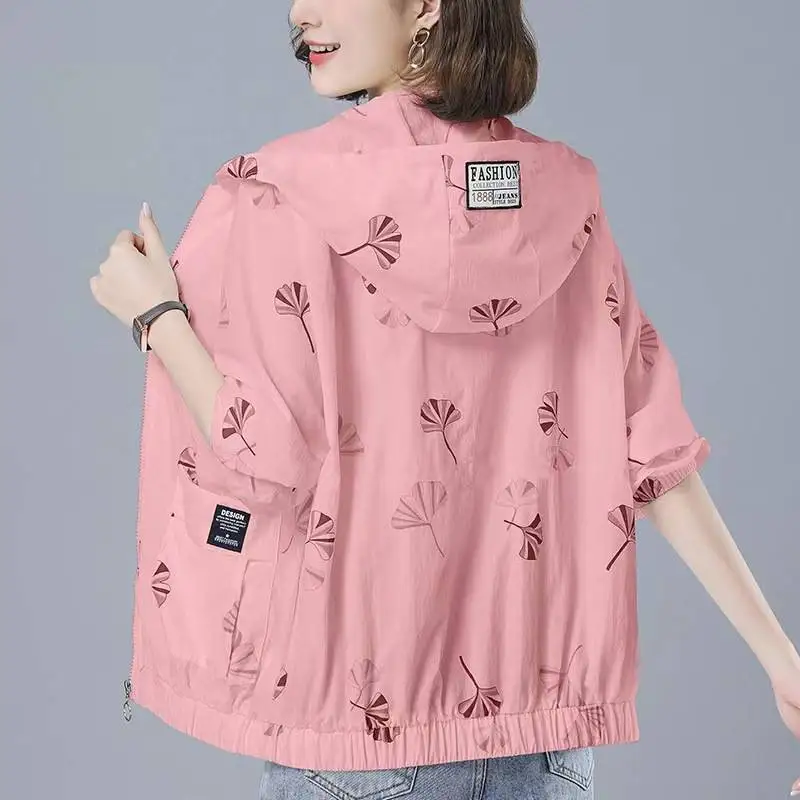 Women's Summer Thin Ice Silk Sun Protection Clothing Fashionable Breathable Large Size UV Protection Outerwear Nylon Fabric
