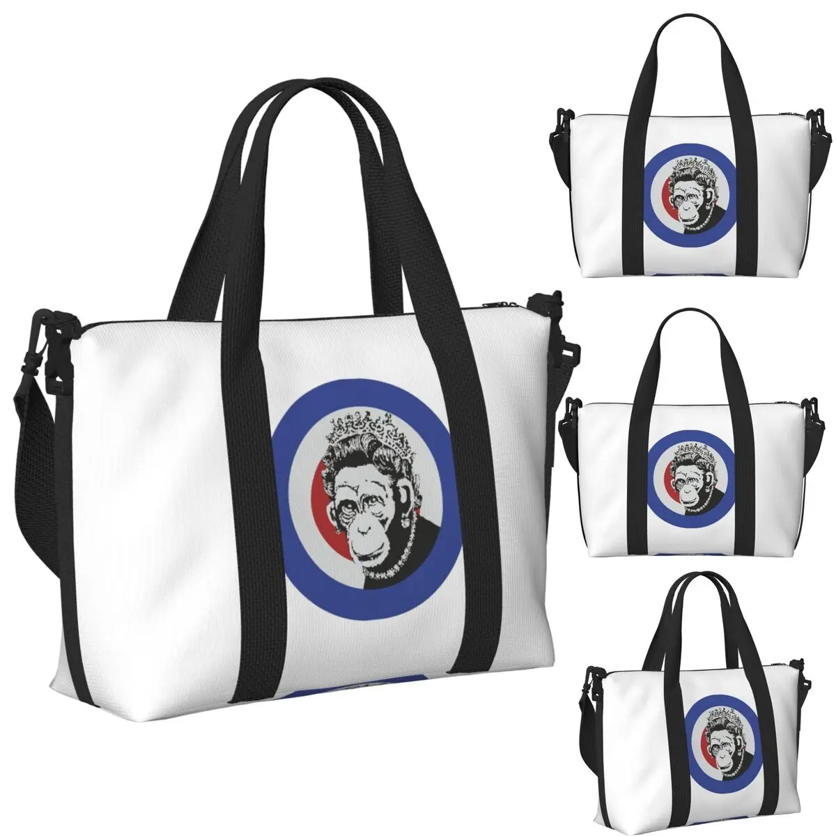 Monkey Q-Queen-S Banksy Graffiti Beach Travel Bag Large Capacity Tote Bags for Gym Yoga Women Shopping Duffle Shoulder Bag