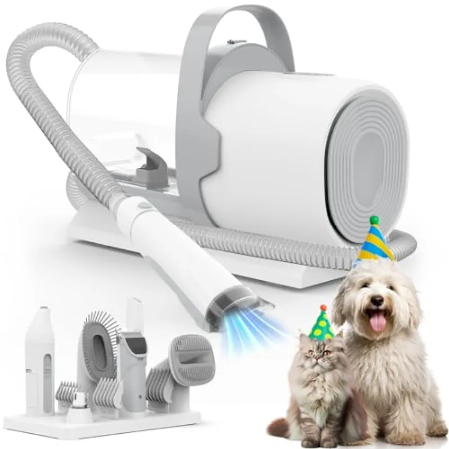 

Dog Grooming Vacuum and Kit, Clipper Nail Trimmer Grinder, 2.5L Dust Cup 7 Grooming Tools 11000Pa Pet Vacuum for Shedding Groom