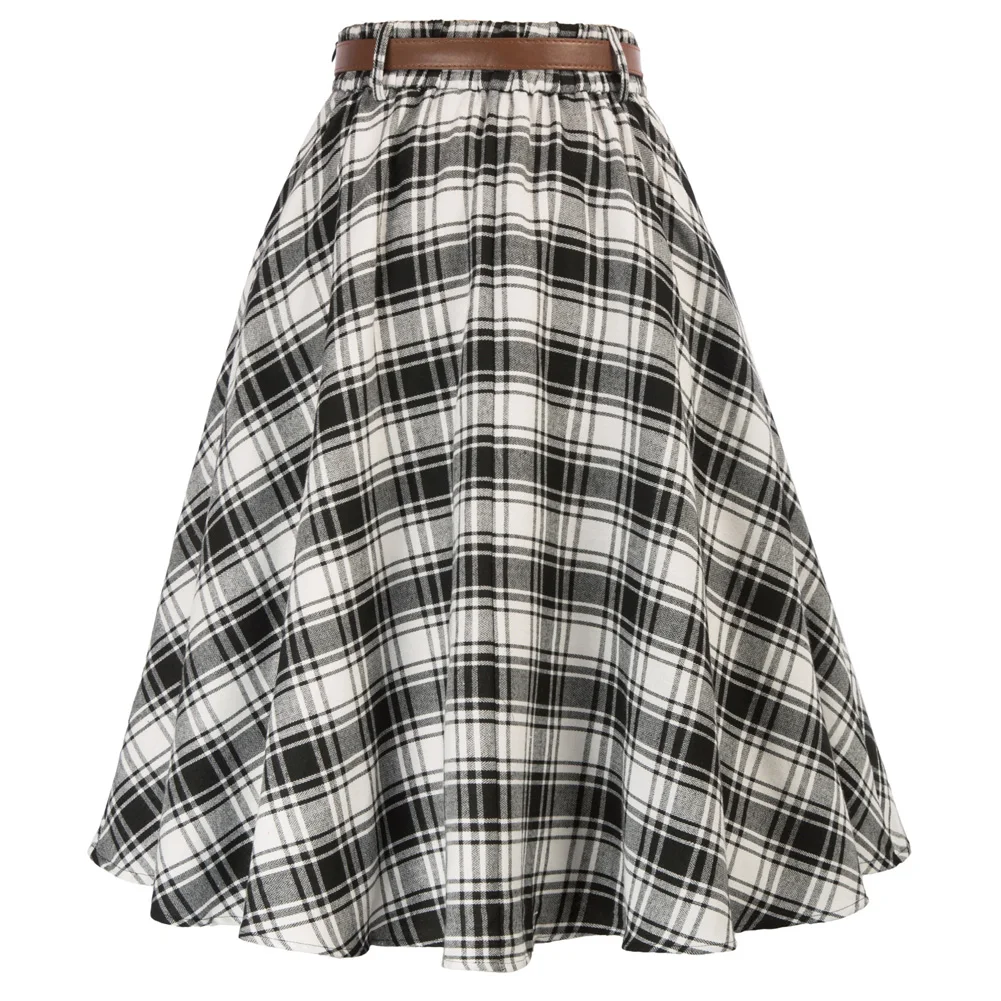 

BP Women Ladies Swing Skirt With Belt-fitted Loops Elastic High Waist Buttons Decorated Skirt High Waist