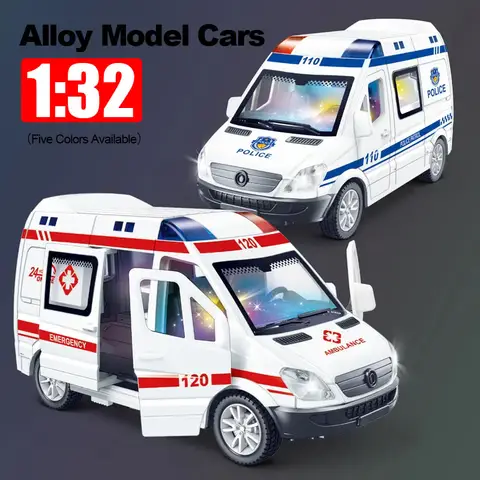 1:32 Sjukhus Räddning Ambulans Polis Diecast Bilmodell med Pull Back Ljud Ljus Leksaker Presenter PojkarLeksaksbil Present till Barn 8 best sales 1 modellbil i skala 32, gjuten - №8