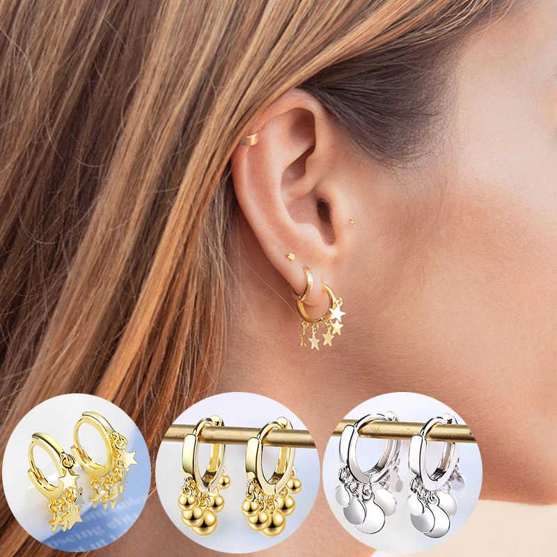 Women's Fashion Cute Lovely Hoop Earrings With Small Stars Female Charming Piercing Earring Trendy Accessories Gift