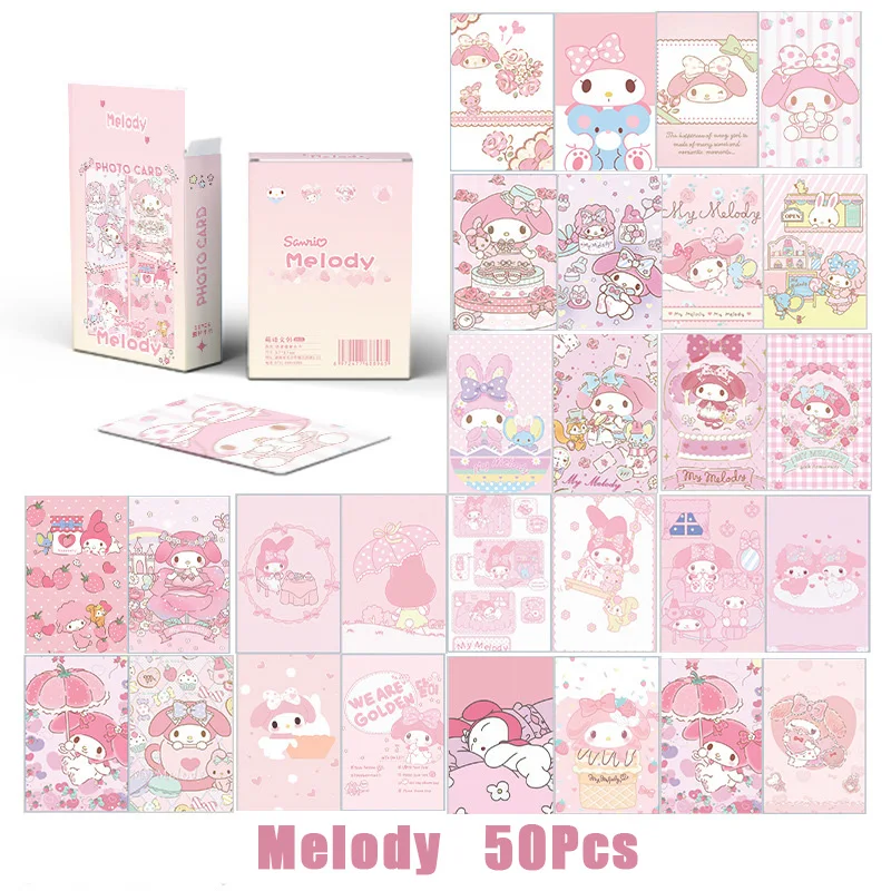 50pcs Saniro Lomo Cards Anime HD Atlas Photo Hello Kitty Cinnamoroll Kuromi Postcards Box Gift Cartoon Collection Comic Fan Toys