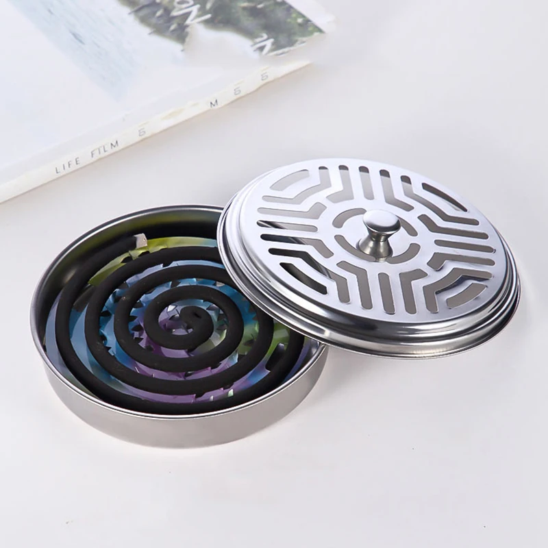 Stainless Steel Hollow Design Practical Mosquito Repellent Incense Box Ash Tray Portable With Cover Household Items Decoration