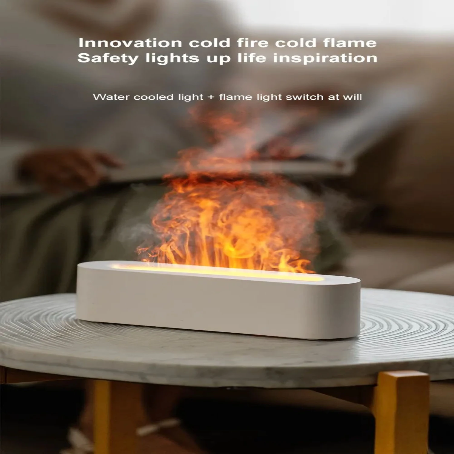 เปลวไฟDiffuser Humidifier USBเดสก์ท็อปจําลองRGB Light Aromatherapyเครื่องฟอกอากาศห้องนอน 7 สีบรรยากาศโคมไฟ