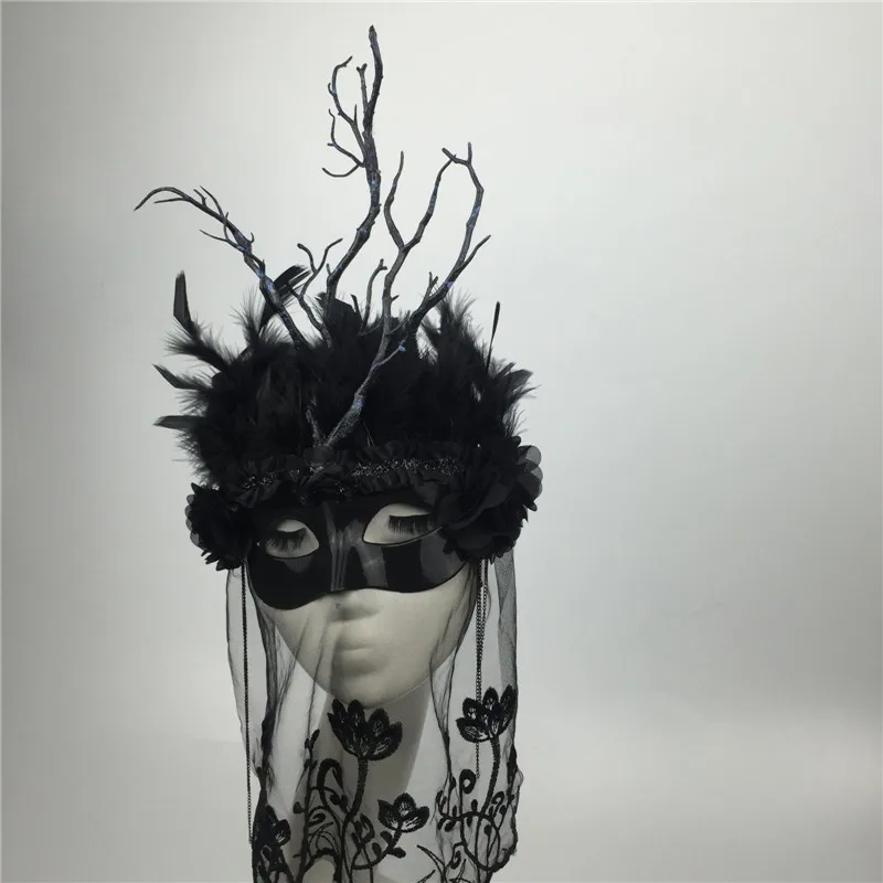 블랙 화이트 컬러 깃털 소녀 마스크 지점 깃털 모자를 쓰고 있죠 파티 코스프레 모델 Catwalk 메이크업 소품 액세서리 페이스 베일