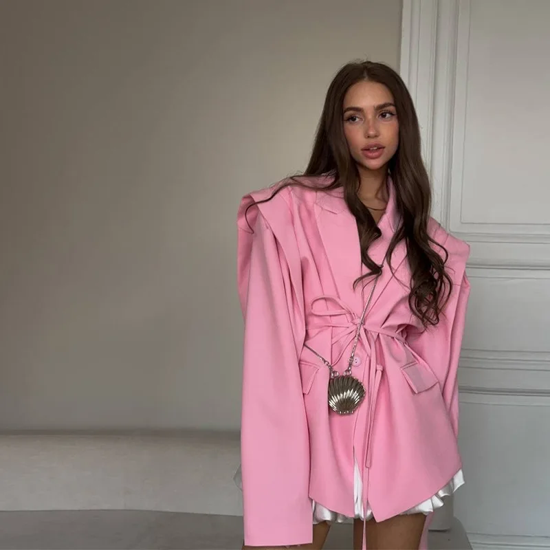 

Модный простой женский темпераментный пиджак с v-образным вырезом для поездок на работу, повседневная однотонная куртка, нишевый дизайн на шнуровке, весна и осень