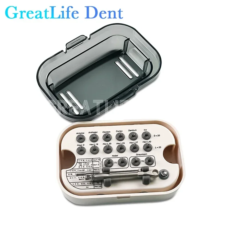 

GreatLife Dent Dental Engine Use Implant Abutment Wrench Ratchet 16pcs Screwdriver Prosthetic Kit Dentisit Implant Repair Tools