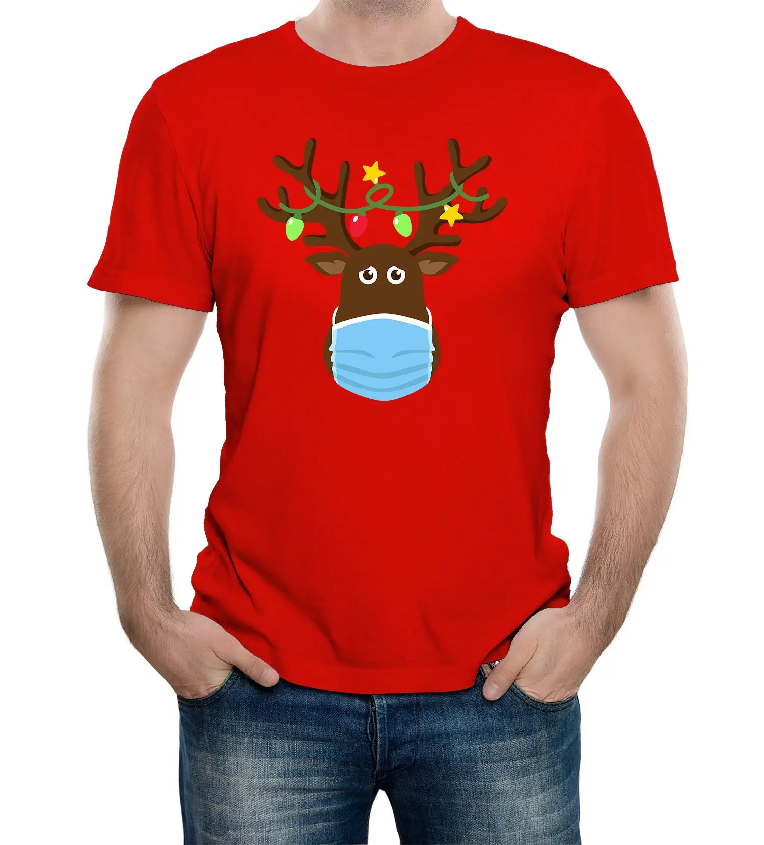 Reality Glitch Men'S Rudolf Reindeer Mask T Shirt