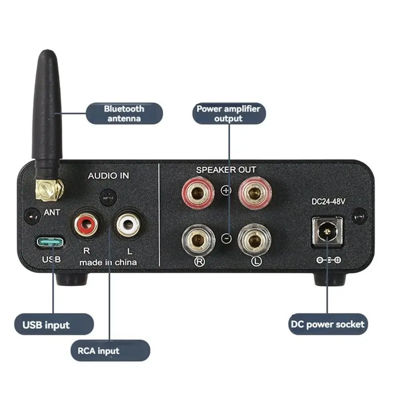 

AT41 TPA3255 D300B 300W Dual-Channel High-Power Digital Amplifier Hifi Bluetooth 5.4 LDAC Treble And Low Black