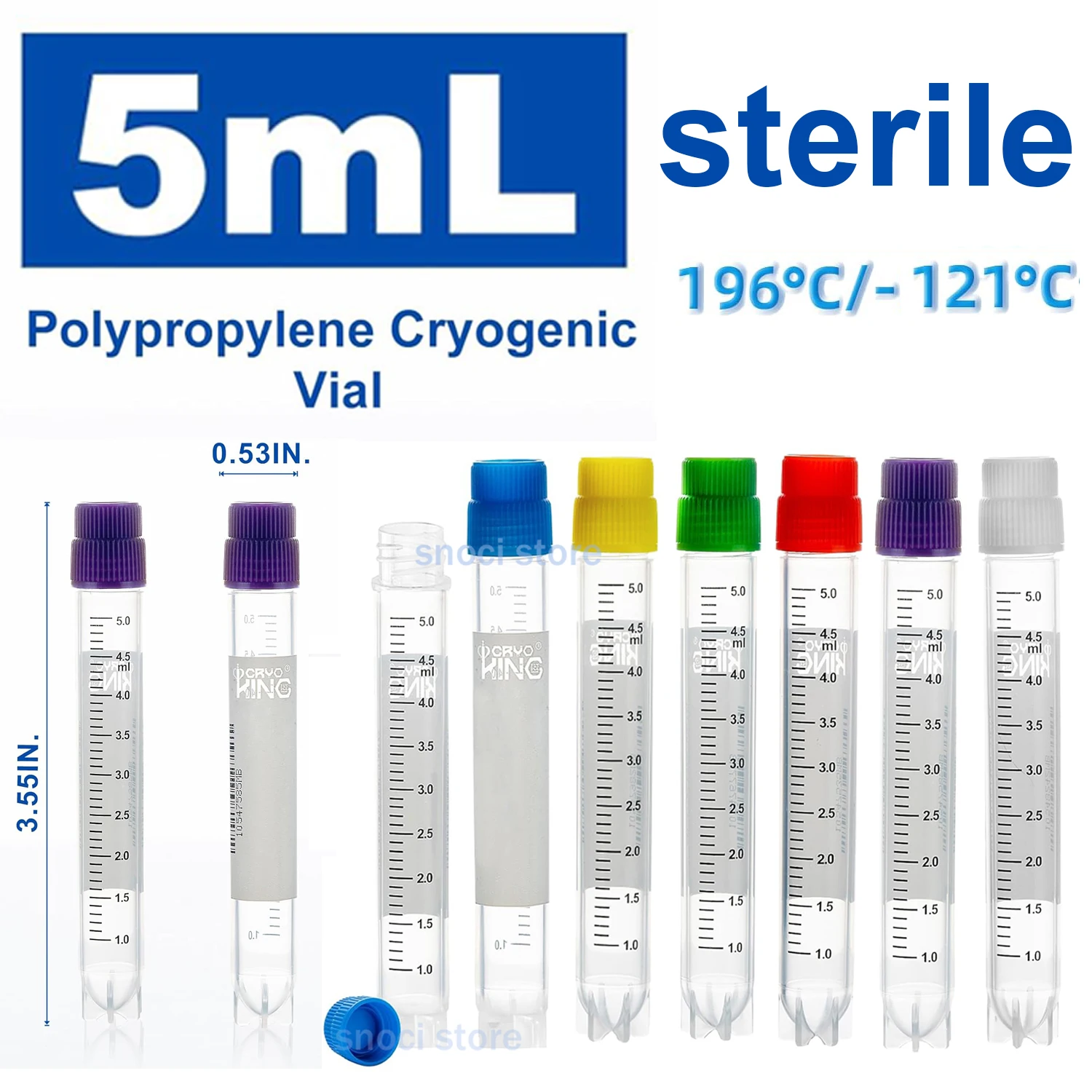 5ml Cryovials Multi-Coded Storage Tubes Laboratory Sterile Cryotubes Vials Sample cryogenic vial with Internal Thread, 25Pcs/Bag
